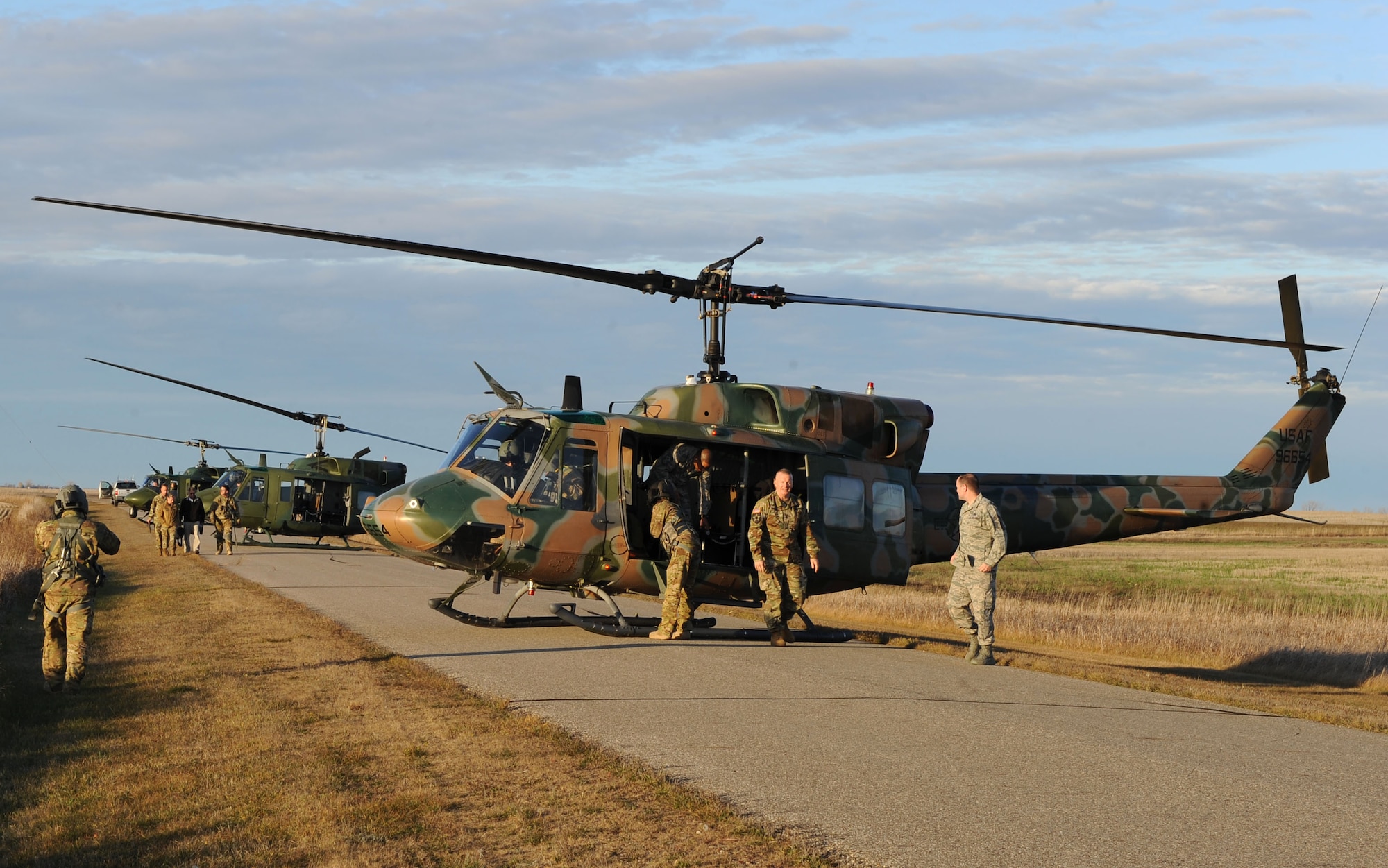 U.S. Marine Corps Gen. Joseph Dunford, chairman of the Joint Chiefs of Staff, lands via helicopter at a missile alert facility for a tour, N.D., Nov. 2, 2016. Dunford toured various 5th Bomb Wing and the 91st MW’s facilities to learn about their mission and capabilities. (U.S. Air Force photo/Senior Airman Kristoffer Kaubisch)
