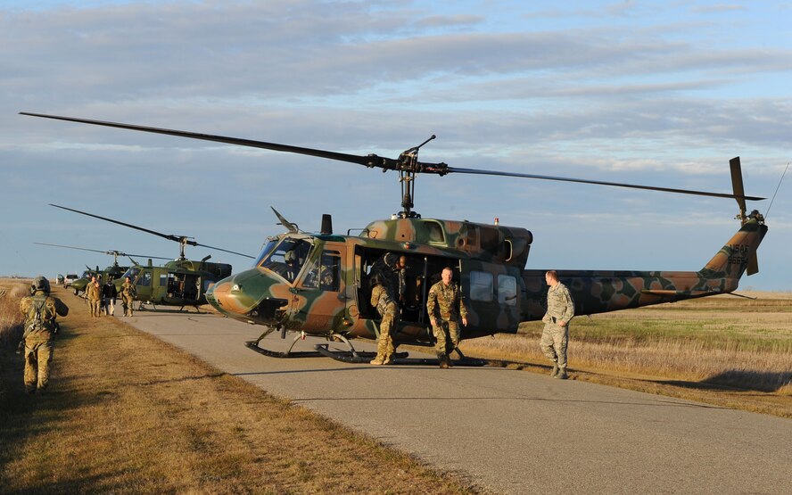 U.S. Marine Corps Gen. Joseph Dunford, chairman of the Joint Chiefs of Staff, lands via helicopter at a missile alert facility for a tour, N.D., Nov. 2, 2016. Dunford toured various 5th Bomb Wing and the 91st MW’s facilities to learn about their mission and capabilities. (U.S. Air Force photo/Senior Airman Kristoffer Kaubisch)