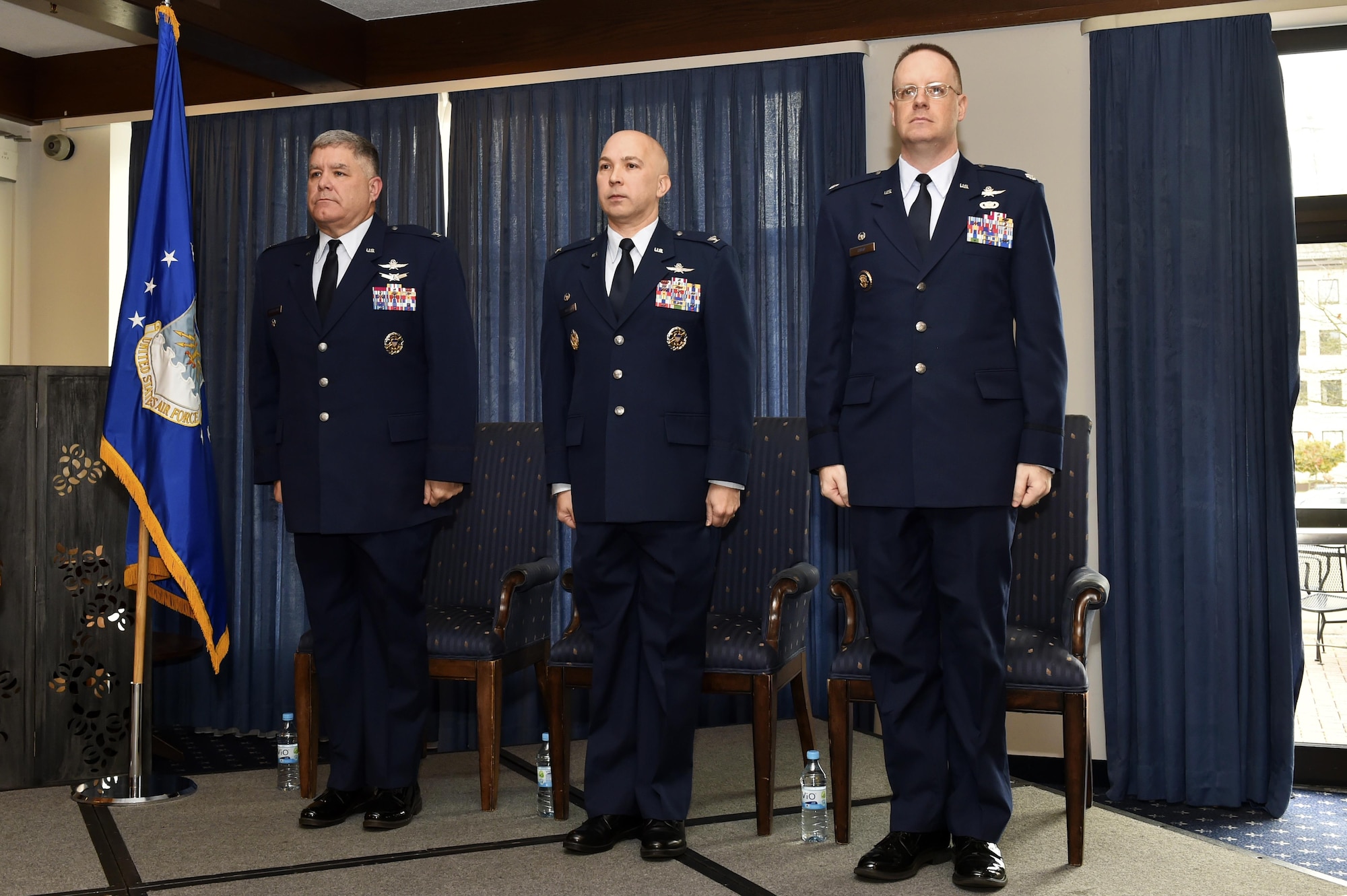 U.S. Air Force Col. Curtis Juell, 86th Mission Support Group commander, delivers remarks during the 2nd Air Postal Squadron re-designation ceremony at Ramstein Air Base, Germany, Nov. 9, 2016. The squadron left the 86th MSG and was reorganized to fall under U.S. Air Forces in Europe-Air Forces Africa. Juell praised the accomplishments of the squadron, noting that he would miss the Airmen and leaders and their fantastic work ethic. (U.S. Air Force photo by Senior Airman Jonathan Bass)
