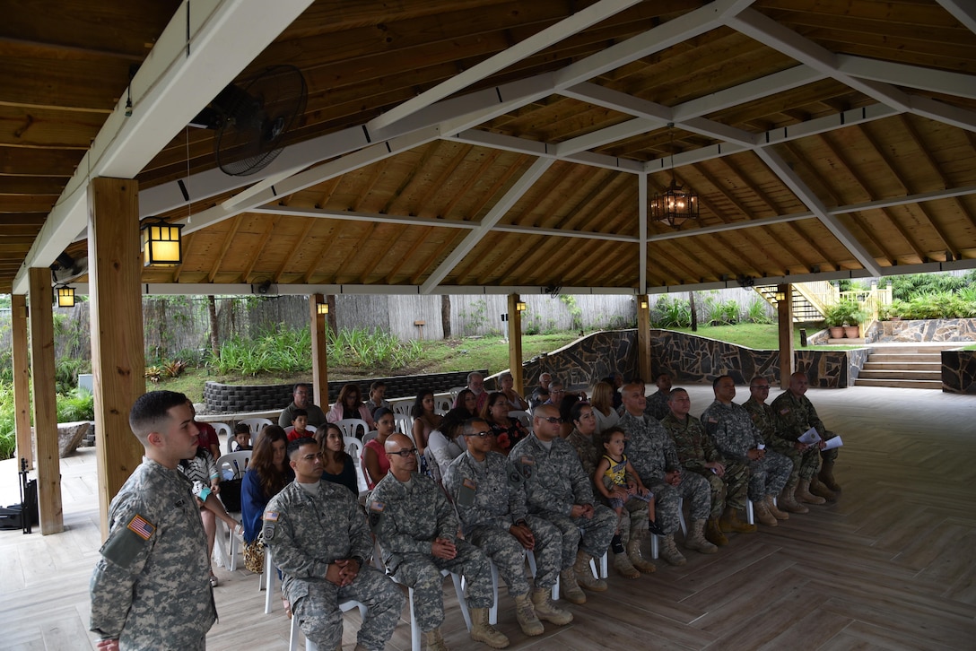 Friends and family attended a Farewell Ceremony for Army Reserve Soldiers from the 215th Military Police Company at the Japanese Garden in Ponce, Puerto Rico on November 7.