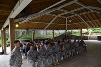 Friends and family attended a Farewell Ceremony for Army Reserve Soldiers from the 215th Military Police Company at the Japanese Garden in Ponce, Puerto Rico on November 7.