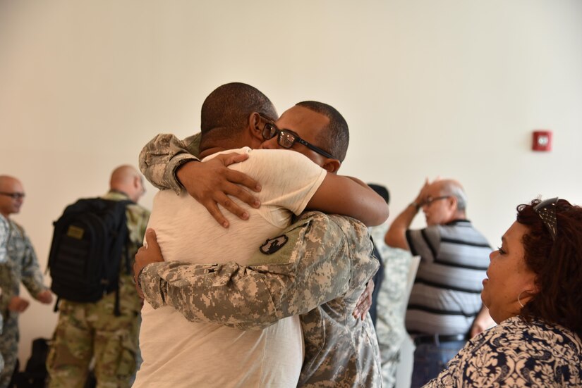 Approximately ten Army Reserve Soldiers from the 215th Military Police Company said good-bye to their family and loved ones at the Luis Munoz Marin Airport in San Juan, Puerto Rico on November 8.