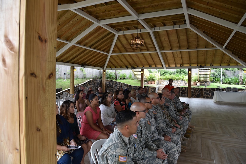 Friends and family attended a Farewell Ceremony for Army Reserve Soldiers from the 215th Military Police Company at the Japanese Garden in Ponce, Puerto Rico on November 7.