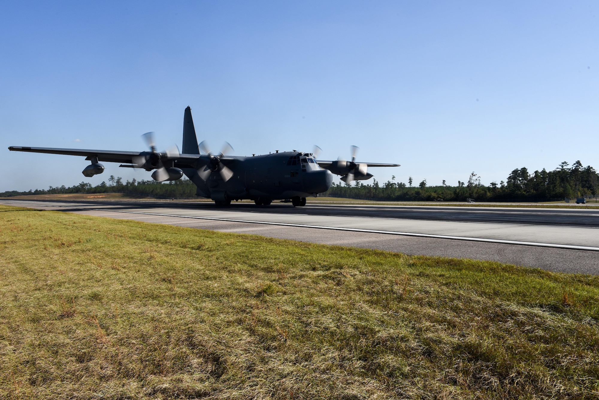 An MC-130H Combat Talon II lands during Task Force Exercise Southern Strike at Camp Shelby, Miss., Oct. 29, 2016. The 1st Special Operations Wing provided air support to Joint Special Operations Forces during Southern Strike. (U.S. Air Force photo by Senior Airman Jeff Parkinson)