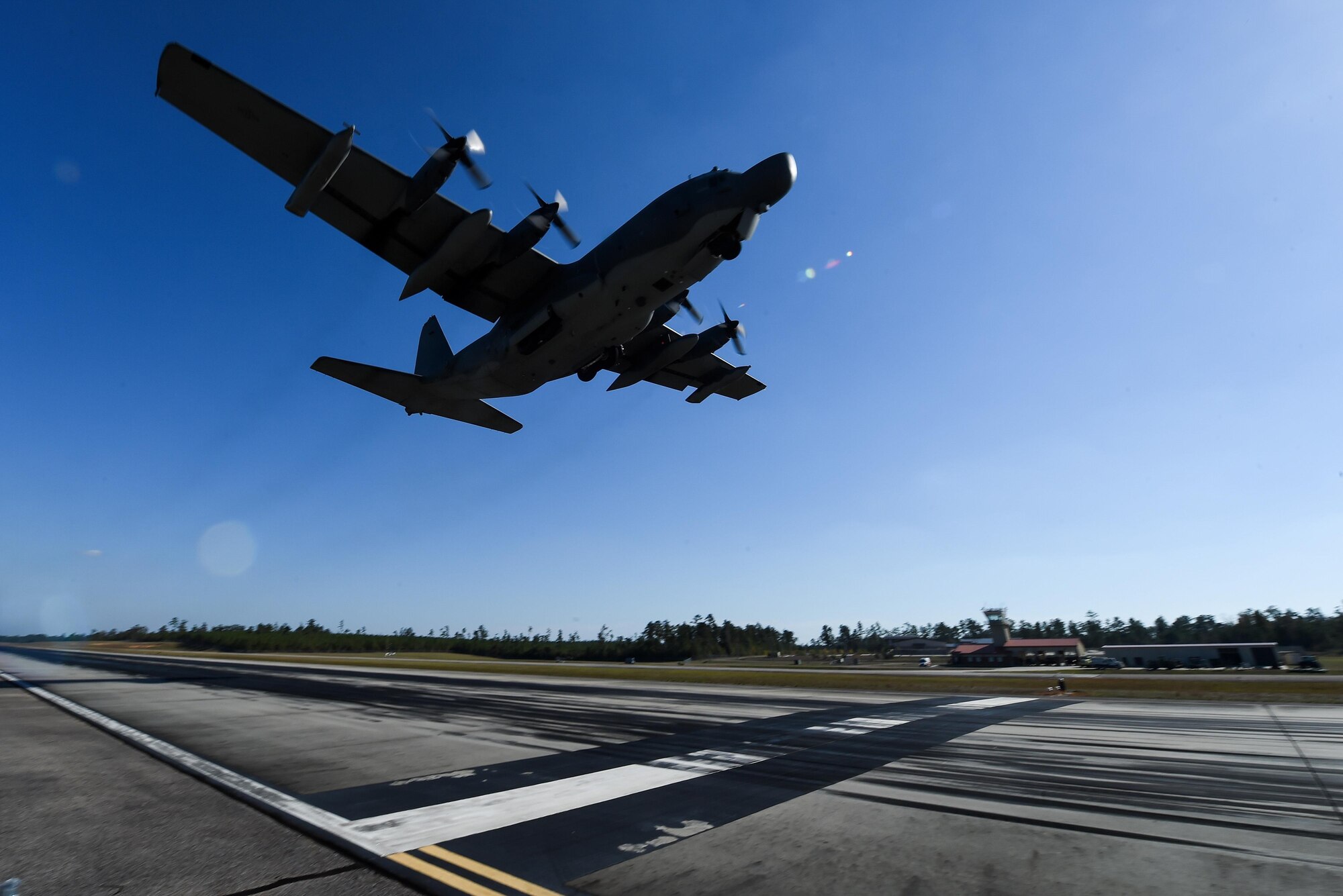 An MC-130H Combat Talon II takes off during Task Force Exercise Southern Strike at Camp Shelby, Miss., Oct. 29, 2016. The 1st Special Operations Wing provided air support to Joint Special Operations Forces during Southern Strike. (U.S. Air Force photo by Senior Airman Jeff Parkinson)