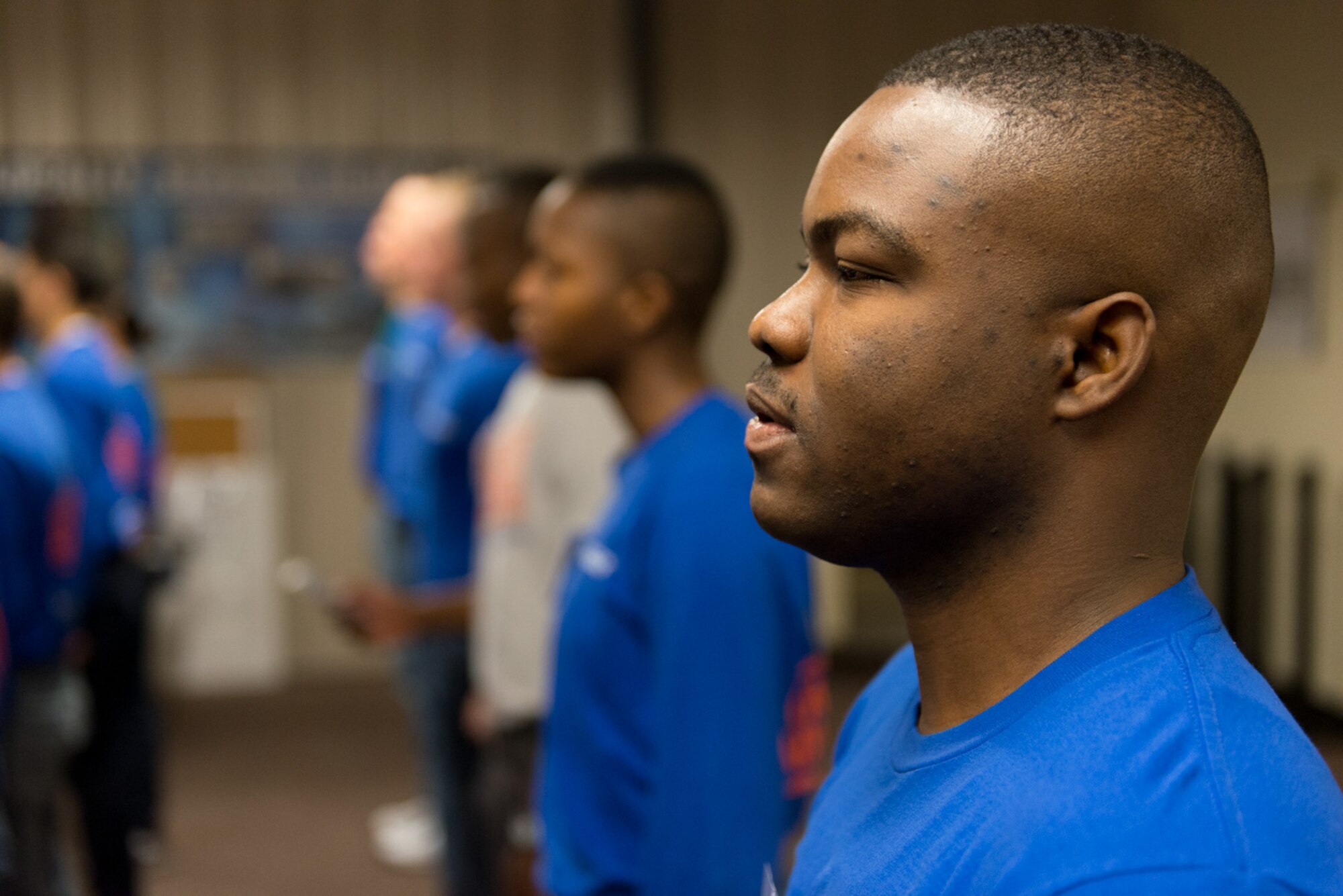 Trainee Henneh Kota stands in formation on November 5. (U.S. Air Force Photo by Tech. Sgt. Trevor Saylor)