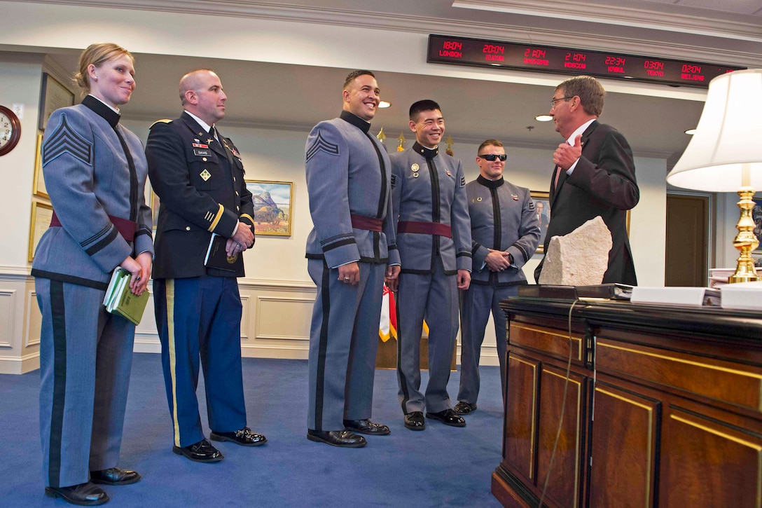 Defense Secretary Ash Carter meets with West Point cadets about Force of the Future initiatives and the best ways to make the armed forces appealing to young adults at the Pentagon, Nov. 9, 2016. DoD photo by Navy Petty Officer 1st Class Tim D. Godbee