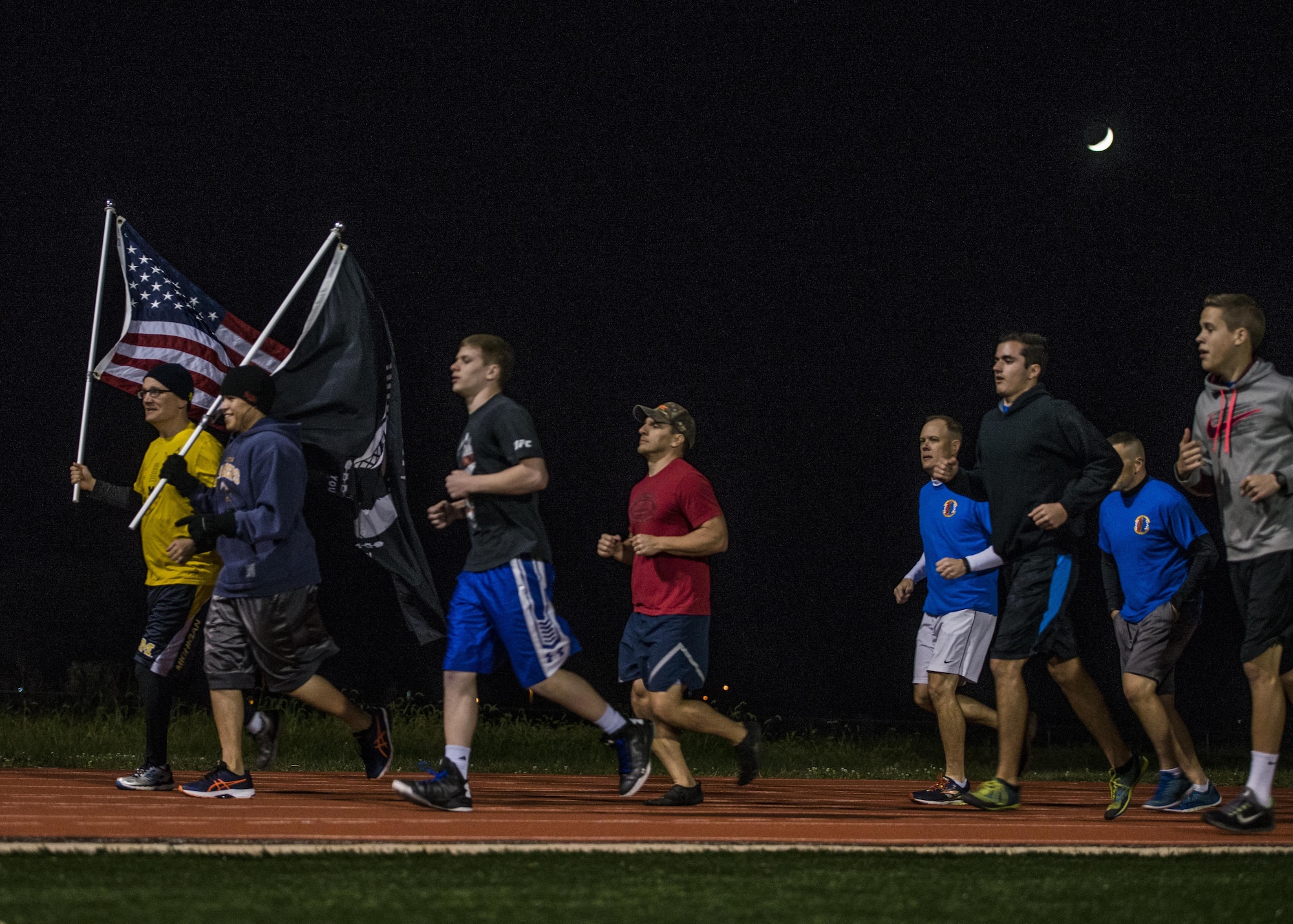 The 7th annual Air Force Sergeants Association Veteran's Vigil run was Nov. 4 and 5, 2016, at the James Gym Track, Scott Air Force Base, Illinois. Master Sgt. Gregory Kuhse was the honoree, who was killed in a British Puma Mk2 helicopter crash in Afghanistan last year. He was a Kalamazoo, Michigan, native and a father of four, with 19 years of service in the United States Air Force. He was assigned to the 3rd Manpower Requirements Squadron at Scott AFB. (U.S. Air Force photo by Staff Sgt. Jodi Martinez)
