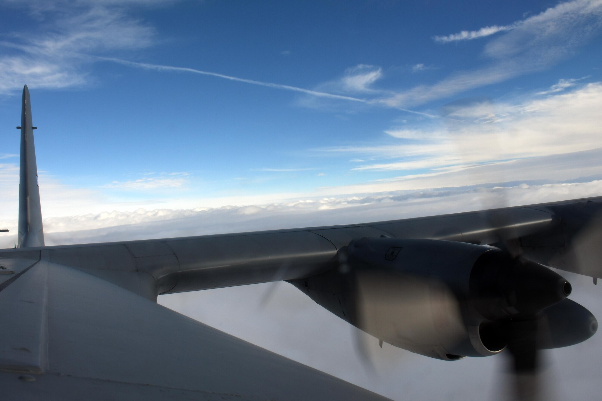 The rear view from a C-130H Hercules over Poland during Aviation Detachment 17-1, while 94th Airlift Wing crews participate in a fighter evasion training flight, Oct. 24, 2016. 94th AW Airmen trained jointly with the Polish air force in support of Operation Atlantic Resolve, Oct 3-28. (U.S. Air Force photo by Staff Sgt. Alan Abernethy)