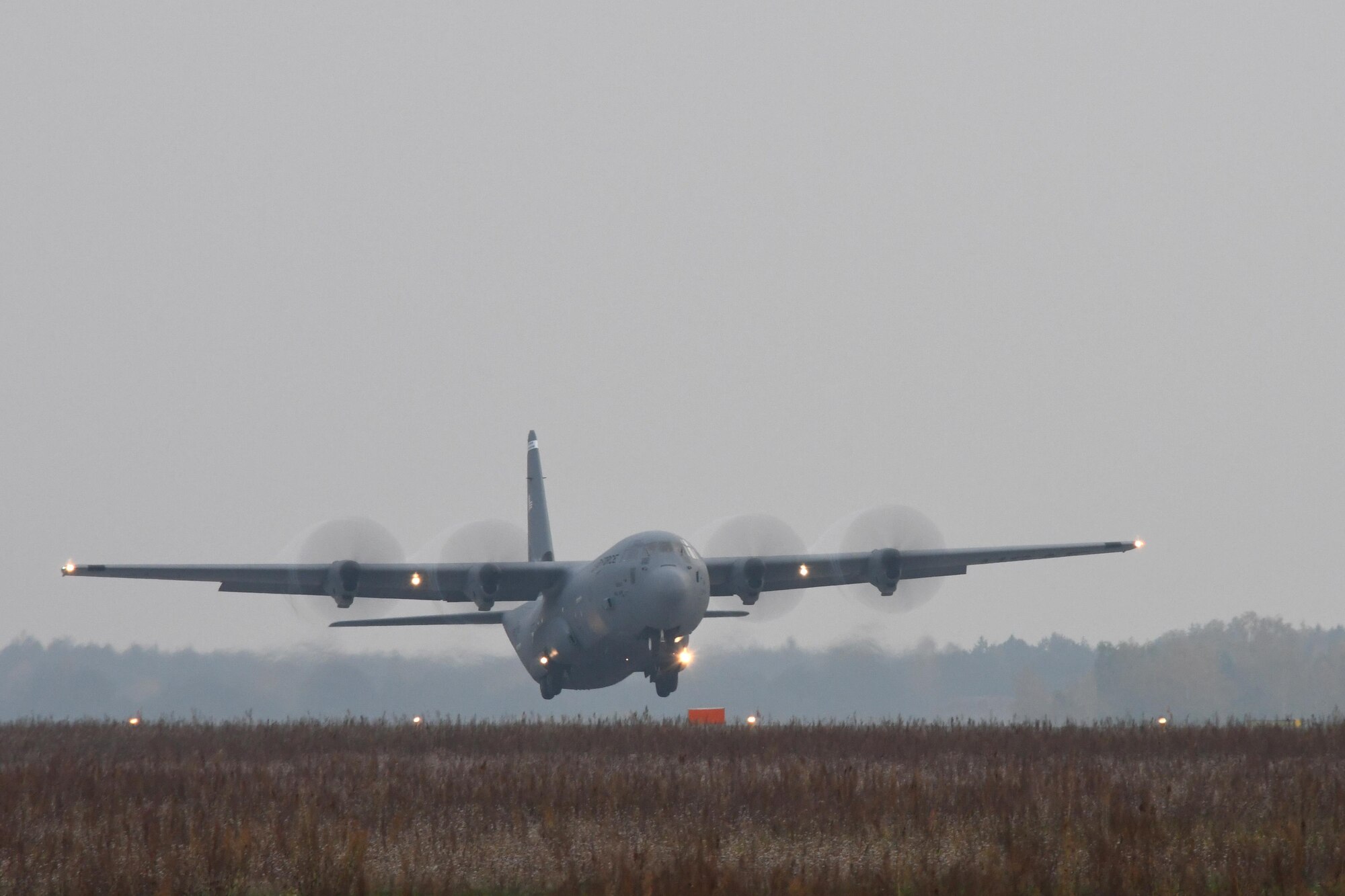 A C-130J Super Hercules takes off at Powidz Air Base, Poland, on Oct. 24, 2016. Members of the 94th Airlift Wing, Dobbins Air Reserve Base, Ga., and the 86th Airlift Wing, Ramstein Air Base, Germany, trained with the Polish air force during Aviation Detachment 17-1 in support of Operation Atlantic Resolve, Oct. 3-28. (U.S. Air Force photo by Staff Sgt. Alan Abernethy)