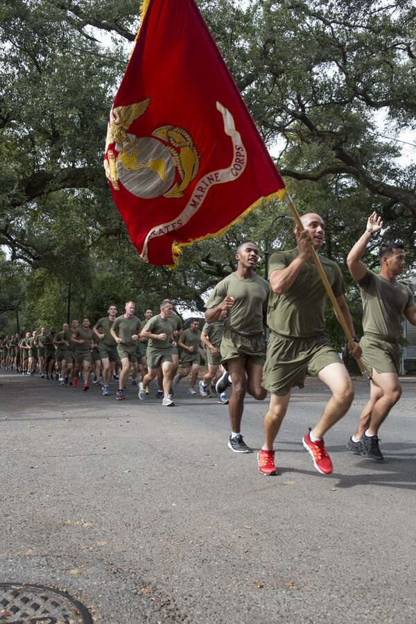 NEW ORLEANS – Marines from Marine Forces Reserve run through the streets here during a 3-mile motivational formation run, Nov.9, 2016. Each year, Marines celebrate the Corps’ birthday with a cake-cutting ceremony followed by a run. Since Nov. 10, 1775, the United States Marine Corps has earned the reputation as the world's most effective expeditionary fighting force – engaging in combat on battlefields across the globe. (U.S. Marine Corps photo by Sgt. Sara Graham)