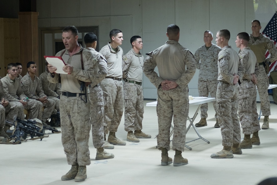 Marine Corps Gen. Joe Dunford, chairman of the Joint Chiefs of Staff, joins deployed Marines in a celebration of the Marine Corps' 241st birthday.