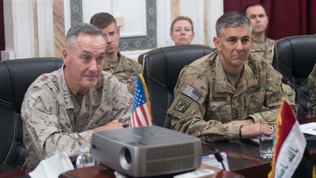 Marine Corps Gen. Joe Dunford and Inherent Resolve commander Army Lt. Gen.Stephen J. Townsend meet with Iraqi leaders in Baghdad. Dunford is traveling to Turkey, Saudi Arabia and Iraq to discuss counter-ISIL efforts.
