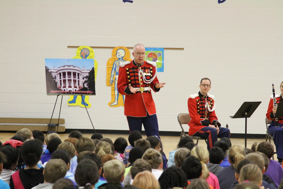 On Oct. 28, 2016, a Marine Band Clarinet Quartet performed a program about Presidential Inauguration music for the students of Belle View Elementary School in Alexandria, VA. (U.S. Marine Corps photo by Master Sgt. Amanda Simmons/released)