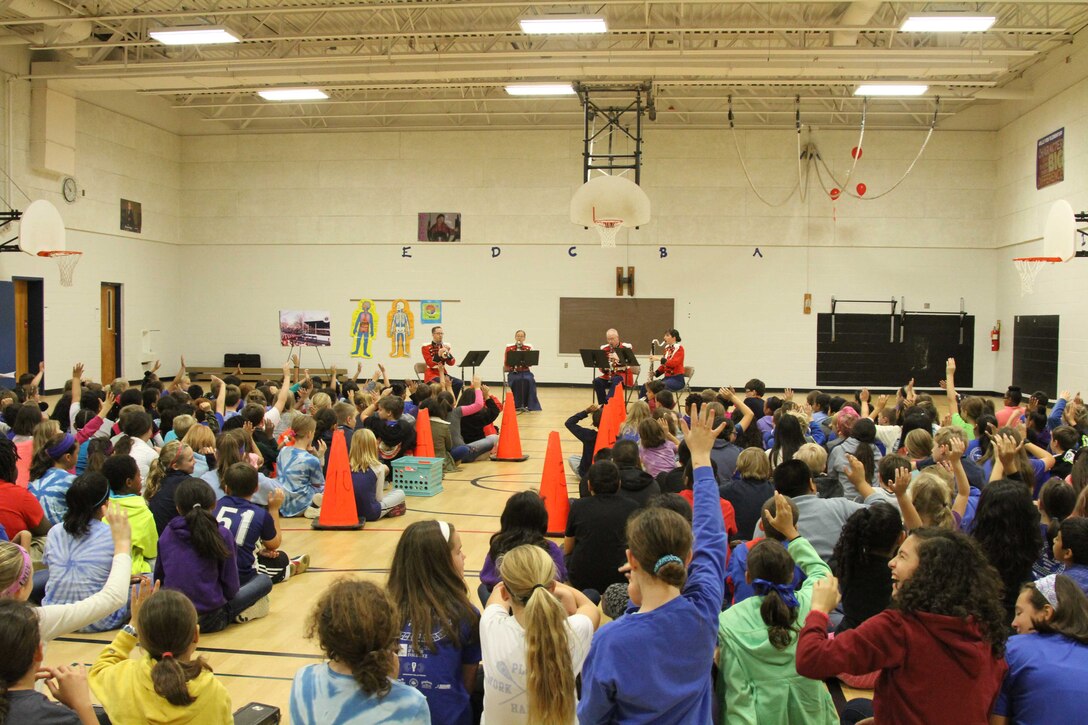 On Oct. 28, 2016, a Marine Band Clarinet Quartet performed a program about Presidential Inauguration music for the students of Belle View Elementary School in Alexandria, VA. (U.S. Marine Corps photo by Master Sgt. Amanda Simmons/released)