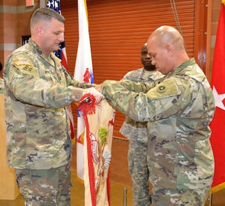 Lt. Col. Kevin O. McKenzie, 314th Combat Sustainment Support Battalion commander, and Command Sgt. Maj. Mario Canizales, 314th CSSB command sergeant major, case the colors of the 314th CSSB in a deployment ceremony at the Nevada National Guard Armory for a deployment ceremony November 5. The 314th CSSB will be deploying to Iraq for Operation Inherent Resolve to support war fighters in that area of operation.