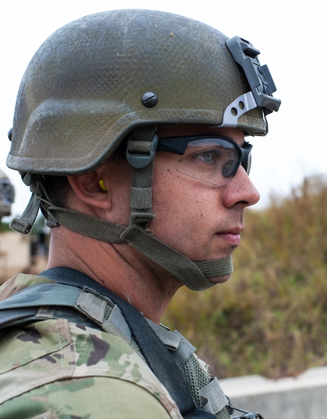 Sgt. Joseph Hall, with the 310th Psychological Operation Company and the U.S. Army Reserve Combat Marksmanship Program, contemplates the next event on the third day of the U.S. Army Forces Command Weapons Marksmanship Competition Nov. 9, 2016, at Fort Bragg, N.C. The four-day FORSCOM competition features marksmen from the U.S. Army, U.S. Army Reserve, and the National Guard in events for the M9 pistol, the M4A1 rifle and the M249 SAW, or Squad Automatic Weapon, to recognize Soldiers who are beyond expert marksmen. The multi-tiered events challenge the competitors' ability to accurately and quickly engage targets in a variety of conditions and environments. (U.S. Army photo by Timothy L. Hale/Released)