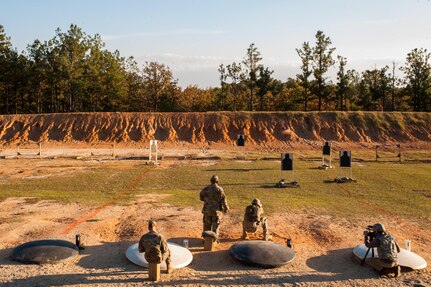 Master Sgt. Robert Mango, with the 9th Mission Support Command and the U.S. Army Reserve Combat Marksmanship Program, engages moving targets on the third day of the U.S. Army Forces Command Weapons Marksmanship Competition Nov. 9, 2016, at Fort Bragg, N.C. The four-day FORSCOM competition features marksmen from the U.S. Army, U.S. Army Reserve, and the National Guard in events for the M9 pistol, the M4A1 rifle and the M249 SAW, or Squad Automatic Weapon, to recognize Soldiers who are beyond expert marksmen. The multi-tiered events challenge the competitors' ability to accurately and quickly engage targets in a variety of conditions and environments. (U.S. Army photo by Timothy L. Hale/Released)