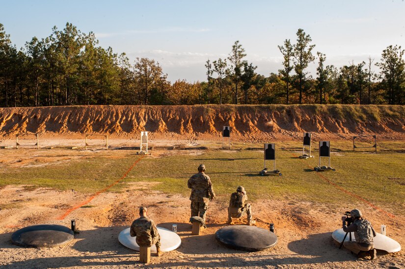 Master Sgt. Robert Mango, with the 9th Mission Support Command and the U.S. Army Reserve Combat Marksmanship Program, engages moving targets on the third day of the U.S. Army Forces Command Weapons Marksmanship Competition Nov. 9, 2016, at Fort Bragg, N.C. The four-day FORSCOM competition features marksmen from the U.S. Army, U.S. Army Reserve, and the National Guard in events for the M9 pistol, the M4A1 rifle and the M249 SAW, or Squad Automatic Weapon, to recognize Soldiers who are beyond expert marksmen. The multi-tiered events challenge the competitors' ability to accurately and quickly engage targets in a variety of conditions and environments. (U.S. Army photo by Timothy L. Hale/Released)