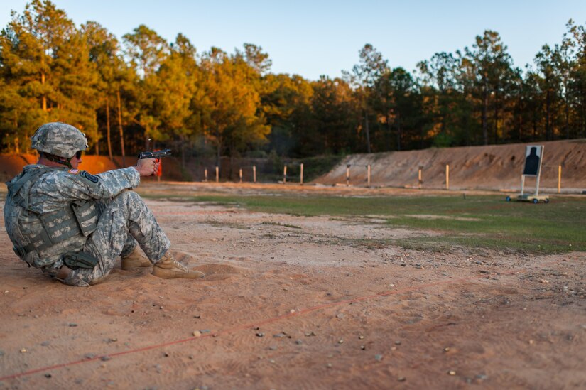 Staff Sgt. Thomas Walsh, with the 744th Engineer Company, 321st Engineer Battalion, engages moving targets in the novice category on the third day of the U.S. Army Forces Command Weapons Marksmanship Competition Nov. 9, 2016, at Fort Bragg, N.C. The four-day FORSCOM competition features marksmen from the U.S. Army, U.S. Army Reserve, and the National Guard in events for the M9 pistol, the M4A1 rifle and the M249 SAW, or Squad Automatic Weapon, to recognize Soldiers who are beyond expert marksmen. The multi-tiered events challenge the competitors' ability to accurately and quickly engage targets in a variety of conditions and environments. (U.S. Army photo by Timothy L. Hale/Released)