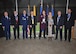 Six individuals were inducted into the Order of the Nucleus at a ceremony at The Canyon Club in Albuquerque, New Mexico, Nov. 4. The Air Force Nuclear Weapons Center established the Order of the Nucleus in 2011 to recognize and honor individuals and groups who have made significant contributions to the nuclear enterprise of the United States. From left are Maj. Gen. Scott W. Jansson, AFNWC commander; Dr. Donald L. Cook; Col. George R. Farfour; Eric N. Single; Eileen Ball and Katrina Benjamin, who accepted on behalf of their father Benjamin C. Benjamin; Jeffrey W. Bean; and James A. Moyers. (U.S. Air Force photo/Todd Berenger)