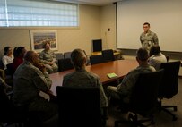 Maj. Gen. Anthony Cotton, 20th Air Force commander, and his wife Marsha are briefed at the Mental Health clinic at Minot Air Force Base, N.D., Nov. 7, 2016. During his three-day visit, Cotton toured several different units from both the 91st Missile Wing and 5th Bomb Wing. (U.S. Air Force photo/Senior Airman Apryl Hall)