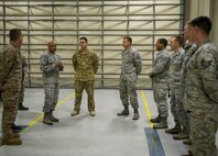 Maj. Gen. Anthony Cotton, 20th Air Force commander, speaks with Airmen at Minot Air Force Base, N.D., Nov. 7, 2016. During Cotton’s visit, he helped celebrate the 91st Missile Wing’s 68th birthday and toured several Team Minot units during his three-day trip. (U.S. Air Force photo/Senior Airman Apryl Hall)