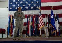 Maj. Gen. Anthony Cotton, 20th Air Force commander, speaks during the 91st Missile Wing birthday celebration at Minot Air Force Base, N.D., Nov. 9, 2016. The general spoke about the importance of the wing’s mission in our nation’s security for the past 68  years. (U.S. Air Force photos/Senior Airman Apryl Hall)