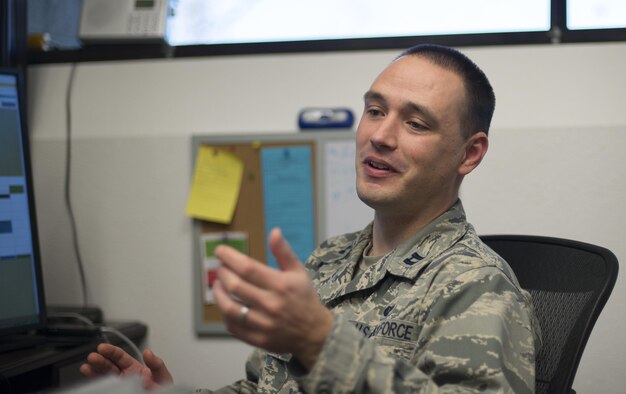 Capt. Justin Rossi, a Special Victims Counsel attorney stationed at Mountain Home Air Force Base, Idaho, explains the services that his office provides Nov. 9, 2016. Capt. Rossi is one of 11 SVCs who provide services to members stationed in the western United States. (U.S. Air Force photo by 2nd Lt. Kevyn Stinett/Released)