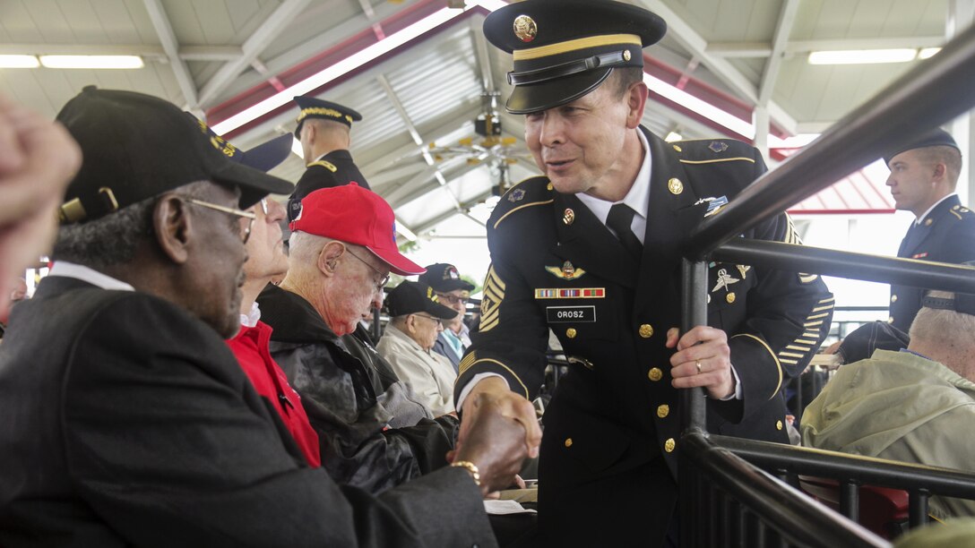 <strong>Photo of the Day: Nov. 11, 2016</strong><br/><br />Sixteen World War II veterans attend a Veterans Celebration Ceremony at Fort Sam Houston in San Antonio, Nov. 9, 2016.The veterans received the Honorable Service Lapel Pin and an Army North commemorative coin. The pin recognizes U.S. service members discharged under honorable conditions during World War II. Army photo by Sgt. 1st Class Shelman Spencer <br/><br /><a href="http://www.defense.gov/Media/Photo-Gallery?igcategory=Photo%20of%20the%20Day"> Click here to see more Photos of the Day. </a> 
