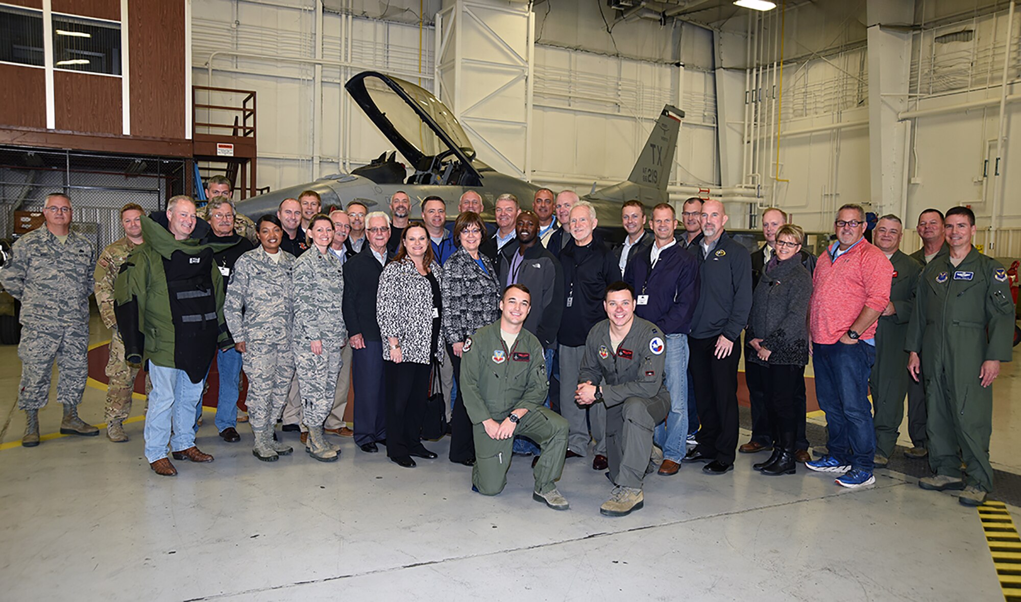 Twenty-five civic leaders from the 442d Fighter Wing visit the 301st Fighter Wing Nov. 9, 2016, at Naval Air Station Fort Worth Joint Reserve Base, Texas. Leaders learned about Air Force Reserve and Guard capabilities by visiting multiple units on base. (U.S. Air Force photo by Julie Briden-Garcia)
