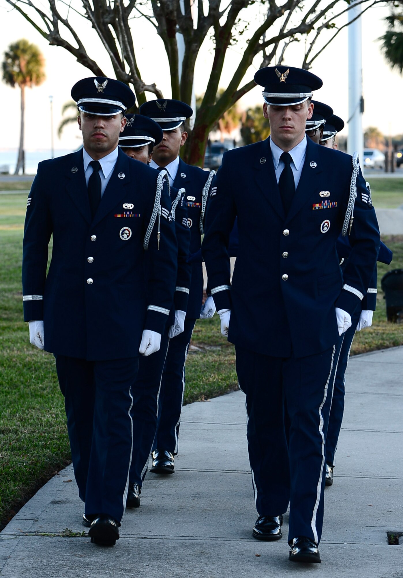 Members from MacDill Air Force Base, Fla., honor guard secure the American flag during a Veterans Day Ceremony at MacDill Air Force Base, Fla., Nov. 10, 2016. Veterans Day is observed annually on November 11 to honor military veterans who have served in the U.S. Armed Forces. (U.S. Air Force photo by Senior Airman Tori Schulz)