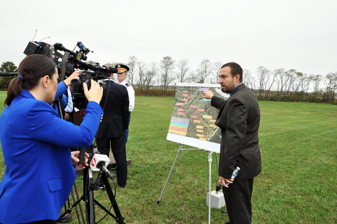 David Gentile, project manager, U.S. Army Corps of Engineers New York District, talked with reporters about the boundaries for Phase 2 of the Hurricane and Storm Damage Reduction Project in Port Monmouth, located in Middletown, N.J.