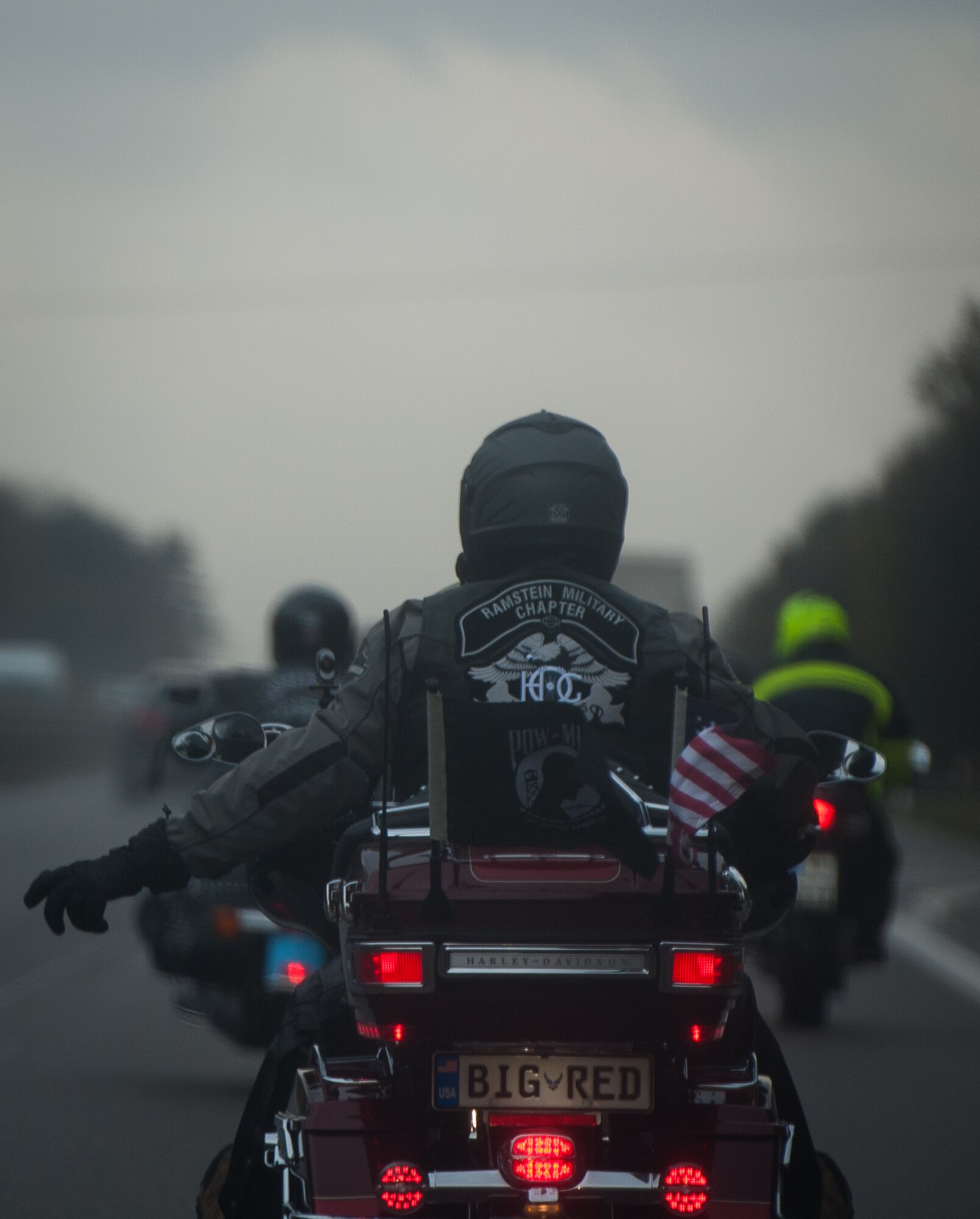 Members of the Ramstein military motorcycle club from the Kaiserslautern Military Community ride in a group as they travel to pay their respects to the deceased at the Lorraine American Cemetery Nov. 11, 2016, at St. Avold, France. Veterans Day is observed annually on November 11 and commemorates military veterans who currently serve or have served the U.S. armed forces, including those who gave the ultimate sacrifice. According to the DoD and Veterans Administration, since World War I, approximately 624,000 U.S. servicemembers have been killed in action battling in wars and conflicts. The Lorraine American Cemetery contains the buried remains of over 10,000 of them. It is the largest burial site of U.S. servicemembers in Europe. (U.S. Air Force photo by Airman 1st Class Lane T. Plummer)