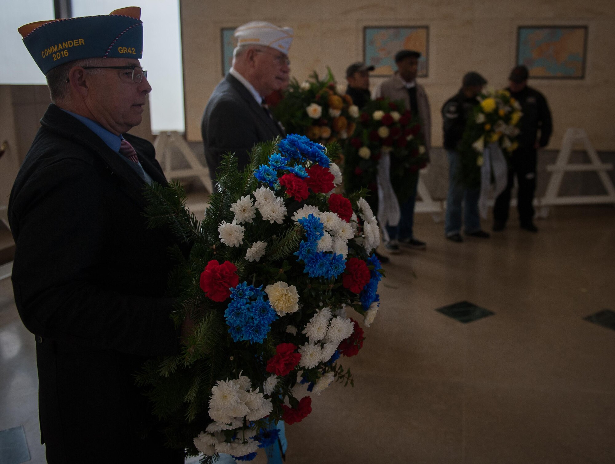 Representatives from several organizations visiting the Lorraine American Cemetery begin a wreath laying ceremony to honor the fallen war veterans Nov. 11, 2016, at St. Avold, France. Veteran’s Day is observed annually on November 11 and commemorates military veterans who currently serve or have served the U.S. armed forces, including those who gave the ultimate sacrifice. According to the DoD and Veterans Administration, since World War I, approximately 624,000 U.S. servicemembers have been killed in action battling in wars and conflicts. The Lorraine American Cemetery contains the buried remains of over 10,000 of them. It is the largest burial site of U.S. servicemembers in Europe. (U.S. Air Force photo by Airman 1st Class Lane T. Plummer)