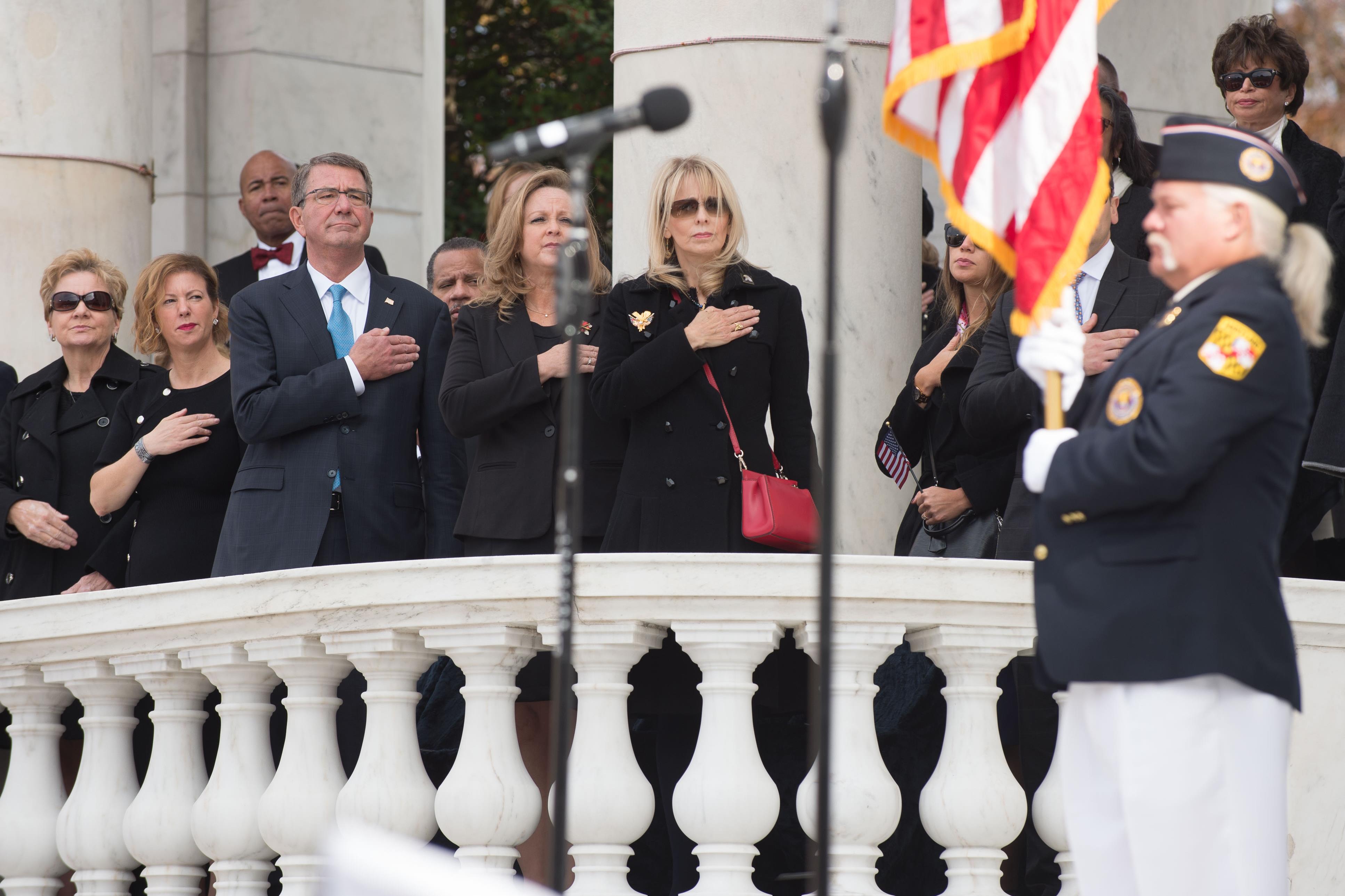 Defense Secretary Ash Carter renders honors during a wreath-laying ceremony
