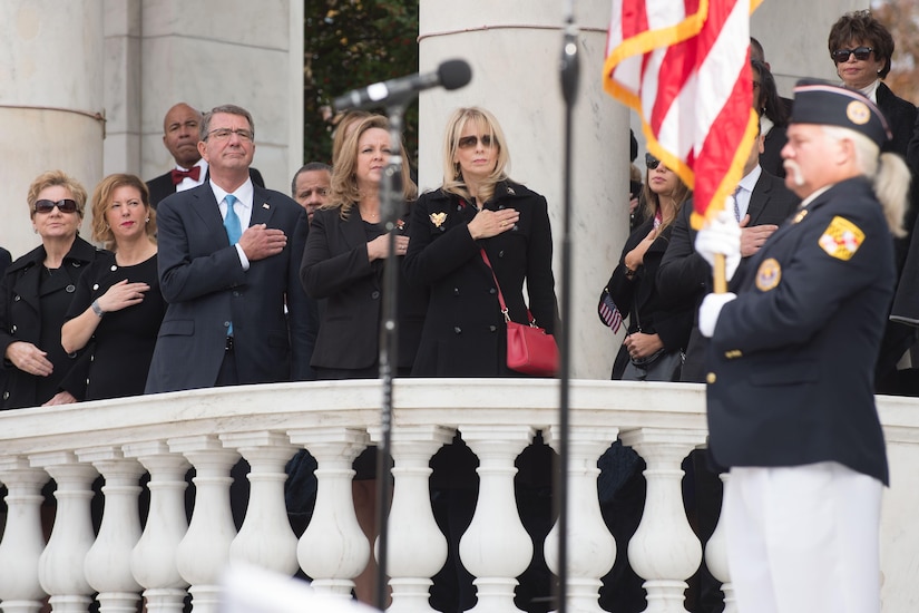 Defense Secretary Ash Carter renders honors during a wreath-laying ceremony at Arlington National Cemetery, Va., Nov. 11, 2016. DoD photo by Army Sgt. Amber I. Smith