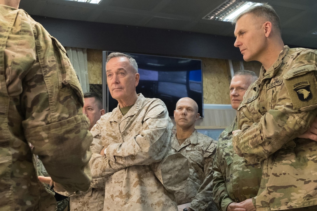 Marine Corps Gen. Joe Dunford, chairman of the Joint Chiefs of Staff, receives a briefing on military operations during a visit to Irbil, Iraq, Nov. 10, 2016. DoD photo by D. Myles Cullen