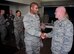 An Assumption of Command event was held during the November Unit Training Assembly.  At left, Maj. Pavan Palepu, 932nd Medical Squadron, welcomes the new 932nd Medical Group commander, Col. Leon Barringer, to the Illinois unit following his special ceremony on November 6, 2016 at Scott Air Force Base, Ill.  (U.S. Air Force photo by Lt. Col. Stan Paregien)