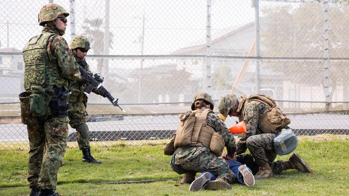 U.S. Marines and Japan Ground Self-Defense Force members executed exercise Active Shield at Marine Corps Air Station Iwakuni, Japan, Nov. 9, 2016. Active Shield is an annual exercise designed to test the abilities of U.S. and Japanese forces to work alongside each other to protect and defend Marine Corps Air Station Iwakuni and other U.S. assets in the region. 