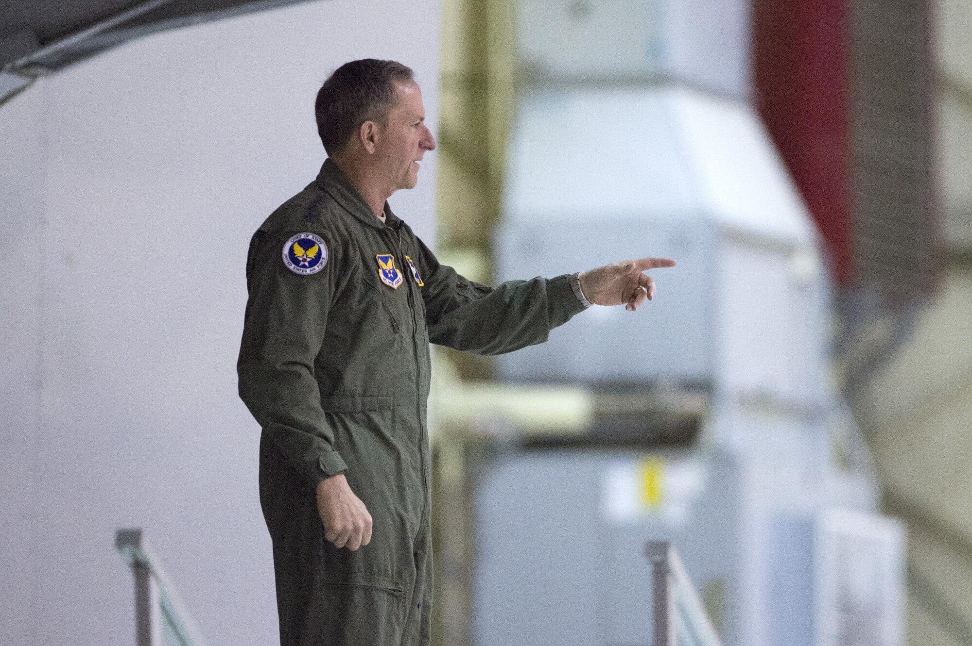 Air Force Chief of Staff Gen. David L. Goldfein addresses Airmen during an all call at Joint Base Elmendorf-Richardson, Alaska, Nov. 10, 2016. During his Pacific tour, Goldfein visited JBER and shared his priorities of revitalizing squadrons, strengthening joint leaders and teams, and multi-domain command and control. 