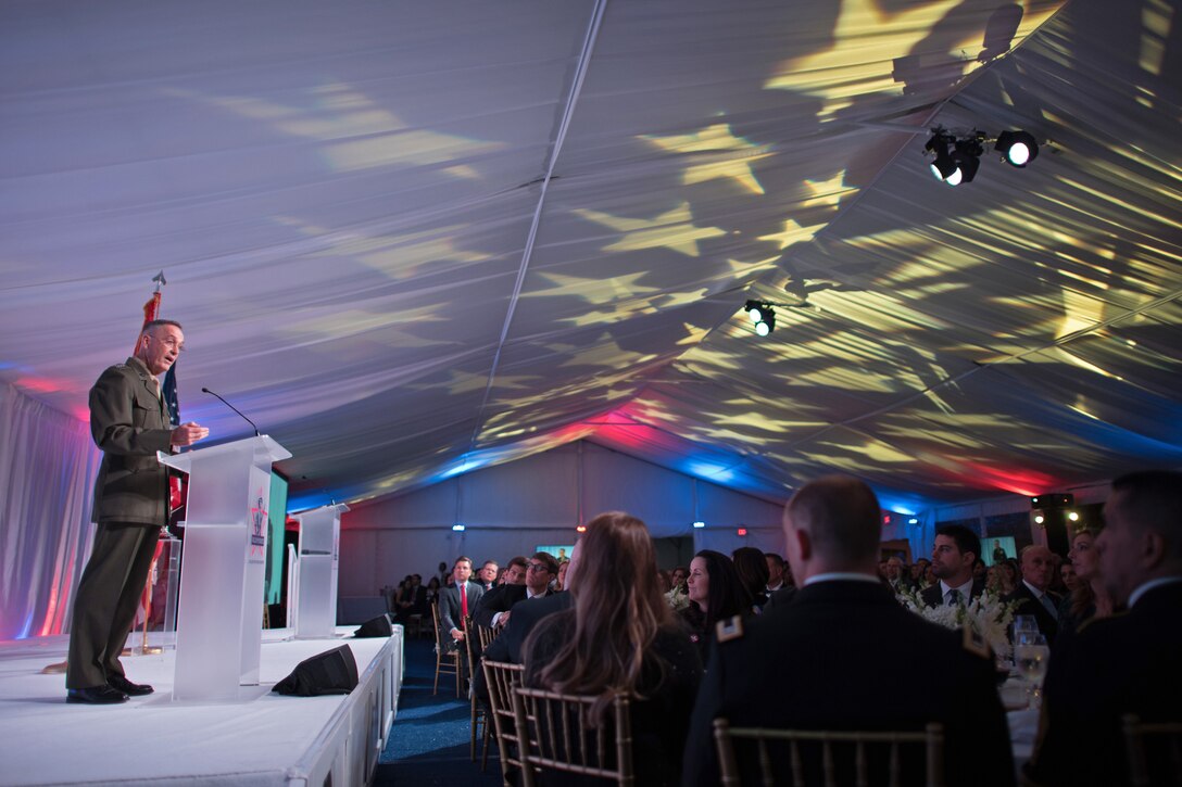 Marine Corps Gen. Joe Dunford, chairman of the Joint Chiefs of Staff, delivers remarks during the Children of Fallen Patriots Foundation's  8th Annual Greenwich Gala in Greenwich, Conn. Nov. 12, 2016. The foundation raised over $2.5 million to provide college scholarships to military children who have lost a parent in the line of duty.  DoD photo by Army Sgt. James K. McCann