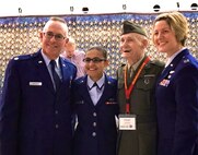The smiles say it all when our nation honors its veterans, especially near the Veterans Day timeframe of the year.  On Saturday, November 12, 2016, several volunteers from the wing went out to assist welcoming home previous WW II and Korean War veterans from their trip to Washington D.C.  Many of these men and women never had the chance to see the national memorials that were built in their honor. The Saint Louis Honor Flight helps local American heroes get this opportunity.  These veterans are flown to Washington D.C. for one day to see the WWII Memorial, Vietnam Veterans Memorial, Korean War Memorial, and “The Changing of the Guard” at Arlington National Cemetery.  Seen here are Lt. Col. Stan Paregien, PA; Senior Airman Maria Tremblay, 932nd Operations Group; Korean War veteran Dwight Johnson, and Capt. Elizabeth Wszalek, 932nd Force Support Squadron Manpower and Personnel Flight Chief.  Not pictured but helping with check in is Senior Master Sgt. Barb Woodruff, the 932nd Yellow Ribbon Coordinator.  (Photo submitted)