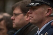 U.S. Air Force Col. Joe McFall, 52nd Fighter Wing, Spangdahlem Air Base, Germany, right, and Joachim Kandels, mayor of the city of Bitburg, Germany, pause during a German National Day of Mourning observance ceremony at the Kolmeshöhe Military Cemetery in Bitburg, Germany, Nov. 13, 2016. The day, known as Volkstrauertag in German, observes the human cost of war and was established following the conclusion of the First World War. (U.S. Air Force photo by Staff Sgt. Joe W. McFadden)