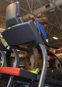Tech Sgt. Jason Haden, Air Education and Training Command NCO in charge of instructor and support assignments, walks on the treadmill at full incline at the Rambler Fitness Center on Joint Base San Antonio-Randolph Oct. 24, 2016. Haden lifted weights six times a week followed by an hour-and-a-half of cardio every day in preparation for the National Physique Committee’s Lackland Classic, a bodybuilding competition,  in San Antonio Nov. 12. 