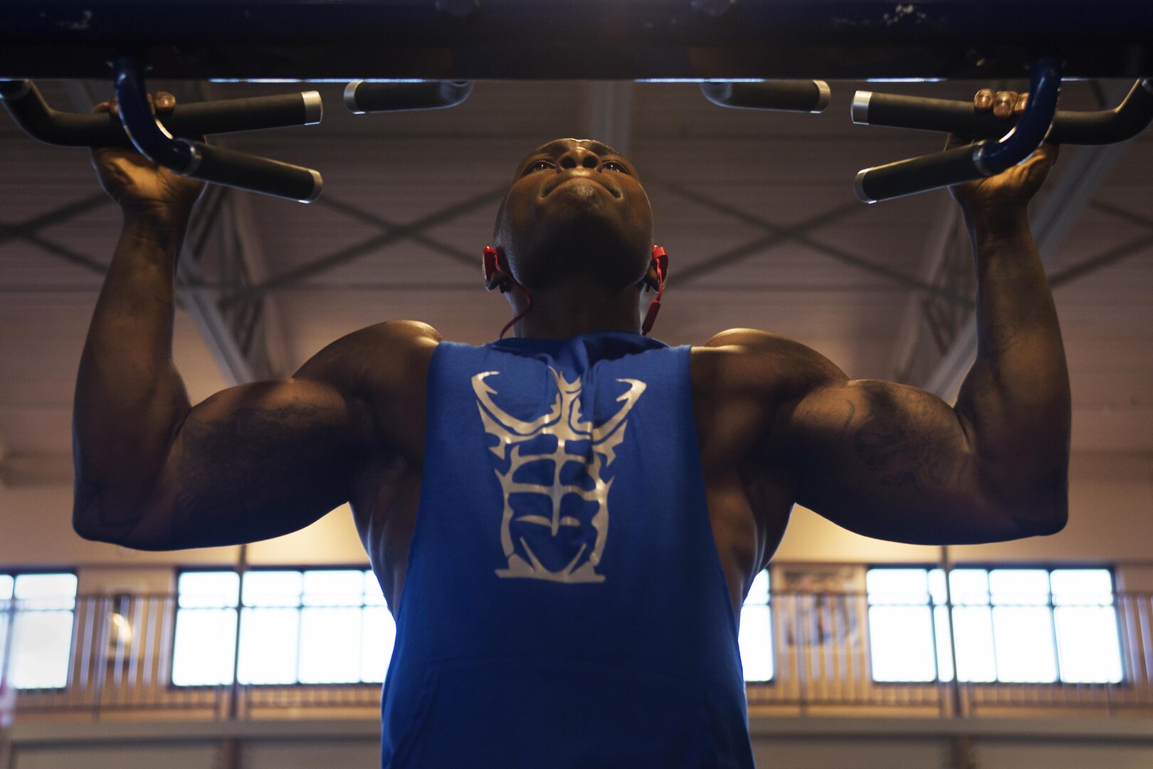 Tech Sgt. Jason Haden, Air Education and Training Command NCO in charge of instructor and support assignments, performs a pull-up to warm up before his workout at the Rambler Fitness Center on Joint Base San Antonio-Randolph Oct. 24, 2016. Haden lifted weights six times a week followed by an hour-and-a-half of cardio in preparation for the National Physique Committee’s Lackland Classic, a bodybuilding competition, in San Antonio Nov. 12. 