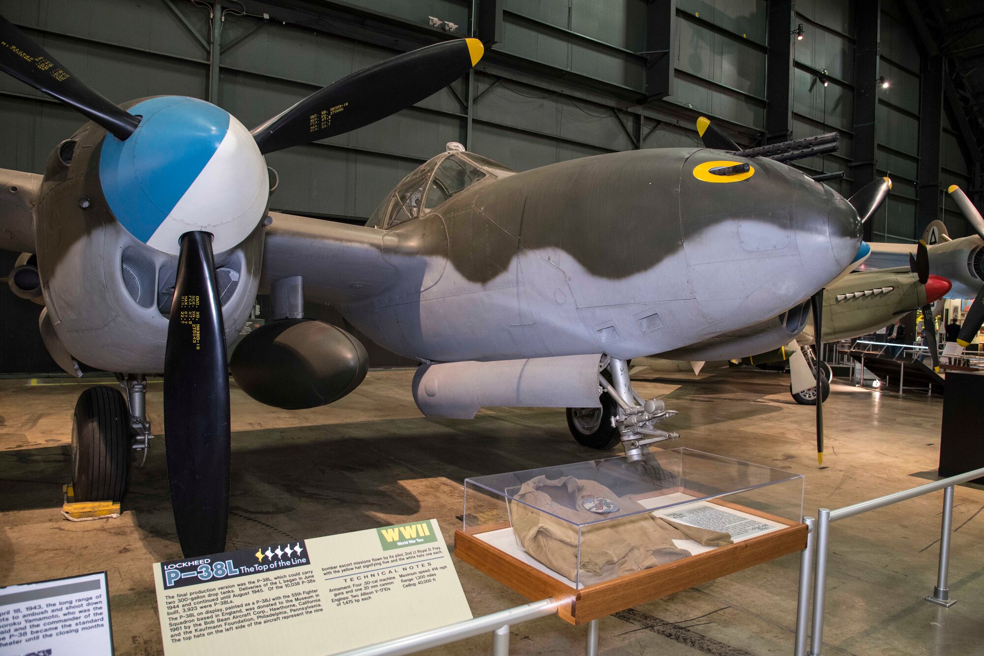 DAYTON, Ohio - 2nd Lt. John Carroll of the 55th Fighter Group was wearing this jacket when he was shot down over Holland on Nov. 23, 1943. This item is on display near the Lockheed P-38L Lightning in the WWII Gallery. (U.S. Air Force photo by Ken LaRock)