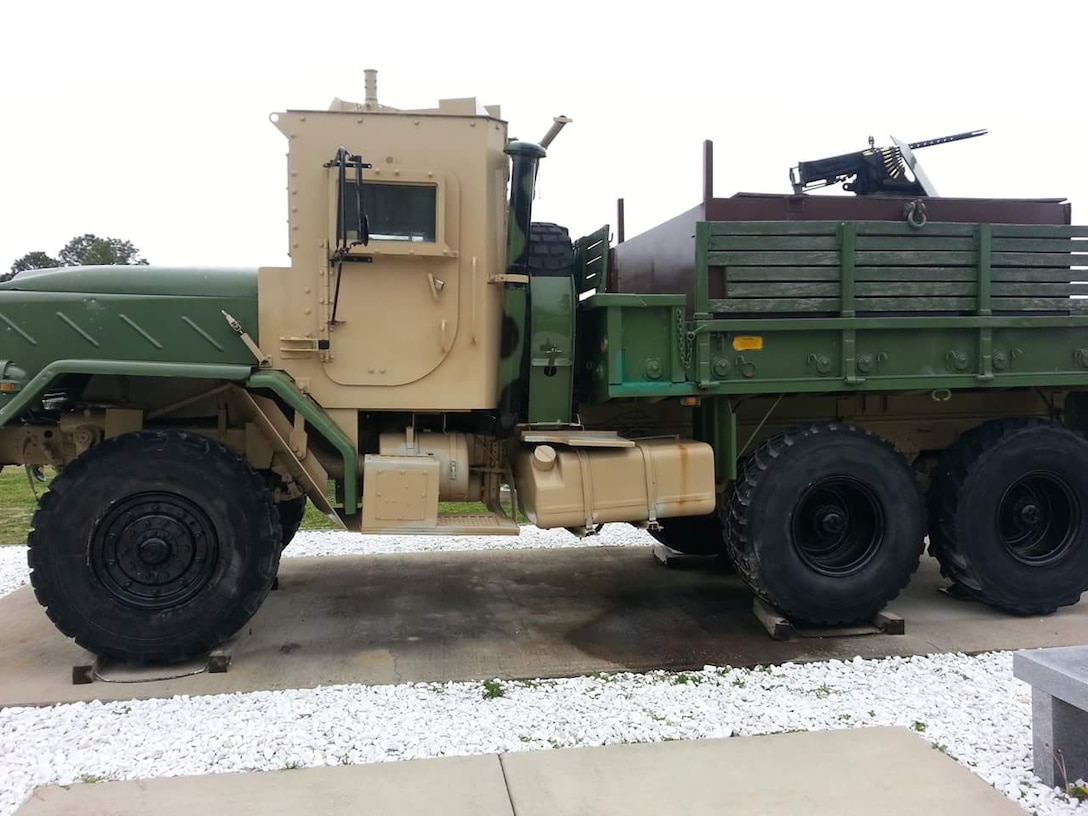 U.S. Air Force Tech. Sgt. Jesus Soto’s five ton gun truck is now displayed at the Maxwell Air Force Base Aviation Museum. On Nov. 21, 2005, this truck was involved in an incident at Forward Operating Base Speicher, Iraq. Soto was a gunner during that time and was thrown from the gunner position when the truck tried to remove a hostile vehicle from infiltrating their convoy. (Courtesy Photo)