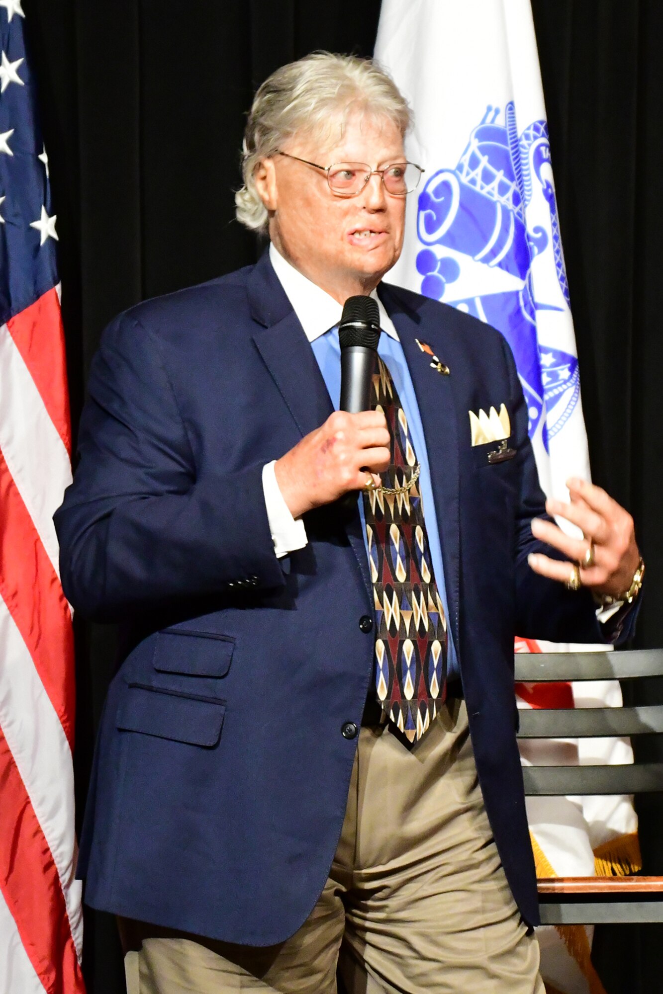 Dave Roever is the guest speaker during a Welcome Home Vietnam Veterans banquet on Nov. 11, 2016, Bossier City, La. Roever, a former U.S. Navy river boat gunner who was severely injured during the Vietnam War, now reaches out to other veterans to help restore hope, and help today's wounded warriors to have meaningful futures through Operation Warrior RECONnect. (U.S. Air Force photo by Master Sgt. Laura Siebert/Released)