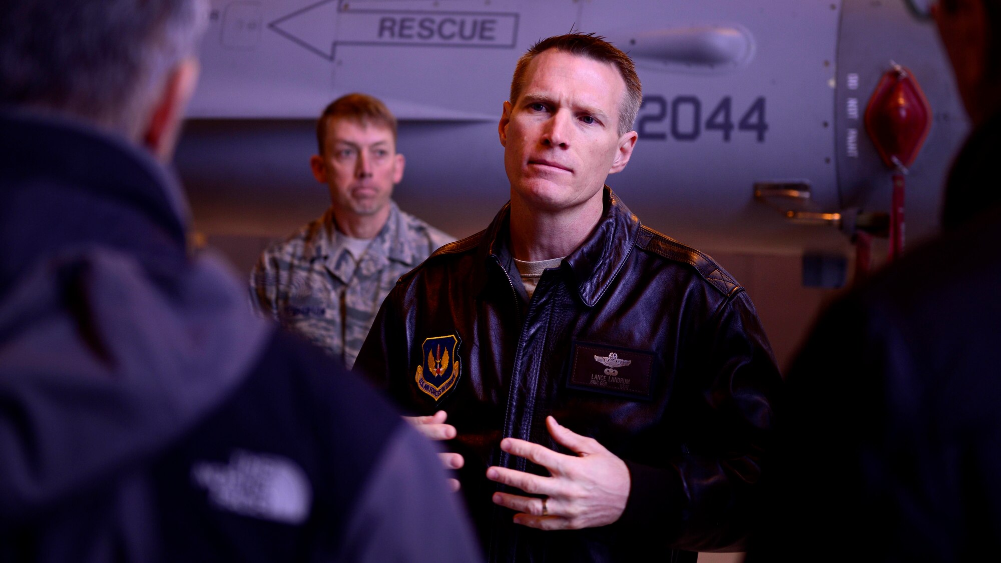 Brig. Gen. Lance Landrum, 31st Fighter Wing commander, speaks to Italian mayors from the local community during Mayor’s Day at Aviano Air Base, Italy on Nov. 11, 2016. The tour was hosted to introduce local community leaders to the 31st Fighter Wing mission. (U.S. Air Force photo by Senior Airman Areca T. Bell)